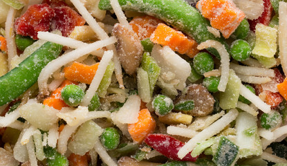 Frozen vegetables in a white plate.