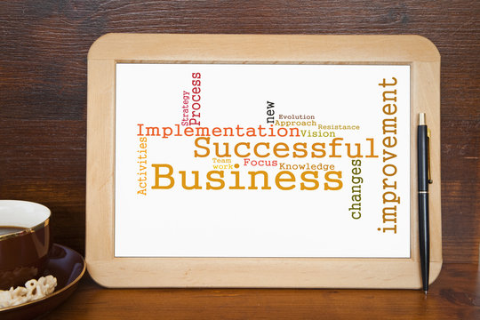 blackboard with successful business word cloud