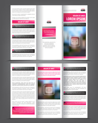 Vector tri fold brochure template design, concept business leaflet, 3 folded pink vector flyer layout - 128800593