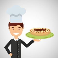 cartoon chef dessert tasty cake apple vector illustration eps 10
