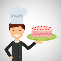 cartoon chef dessert delicious cake cream strawberry vector illustration eps 10