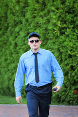 Naklejka premium Male security guard in park
