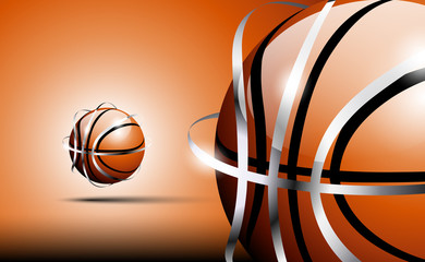 Fototapeta premium 3d abstract logo of basketball ball with silver framing (stripes) around outside . Brown tones.