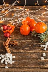 Christmas Background. Tangerines. Mandarins. Vertical.