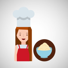 cooker girl bowl wheat flour vector illustration eps 10
