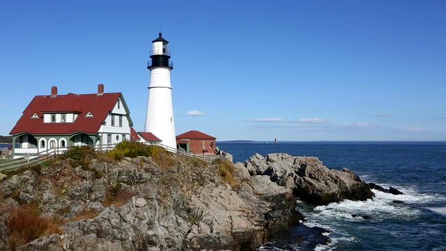 Portland Head Lighthouse, operated by the United States Coast Guard, is located in Cape Elizabeth, Maine, USA.