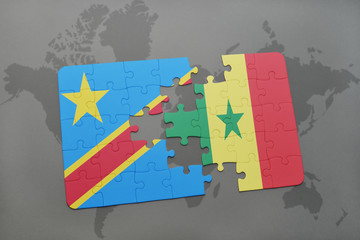 puzzle with the national flag of democratic republic of the congo and senegal on a world map