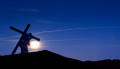 Fototapeta na wymiar Jesus Christ Carrying Cross up Calvary on Good Friday