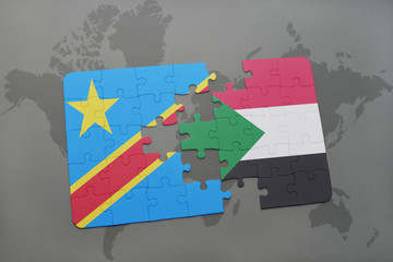puzzle with the national flag of democratic republic of the congo and sudan on a world map