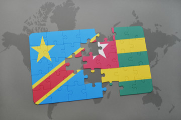 puzzle with the national flag of democratic republic of the congo and togo on a world map