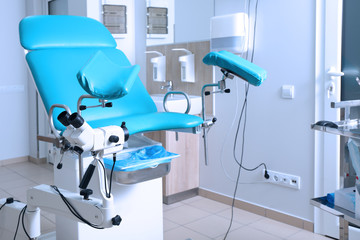 Gynecological room with chair and equipment