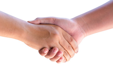 business background with person shake hand on white isolate