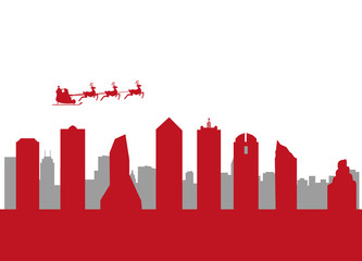 santa flying over the city of dallas