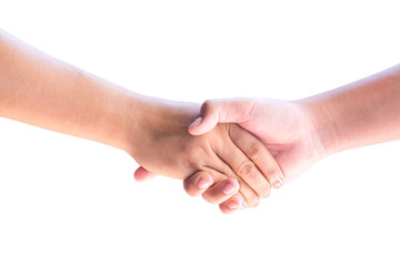 business background with person shake hand on white isolate
