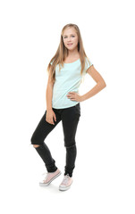 Pretty teenager girl in casual clothes isolated on white