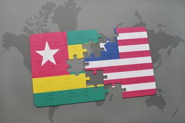 puzzle with the national flag of togo and liberia on a world map