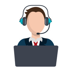 businessman character avatar with headset icon vector illustration design