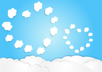cloud with sky background, vector, copy space for text, illustration, paper art and origami style