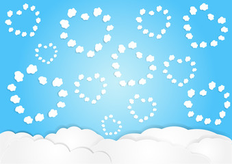 cloud with sky background, vector, copy space for text, illustration, paper art and origami style