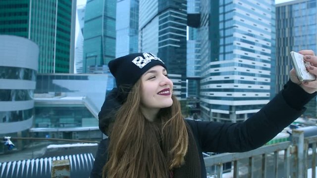 Woman taking selfie phone