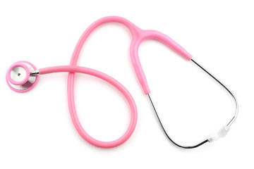 Fototapeta premium Pink stethoscope isolated on white