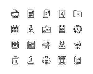 Office life outline style icon set