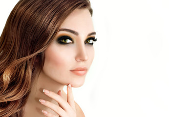 Fototapeta premium Beautiful Fashion Model with make up, Perfect Fresh Skin and Long Eyelashes