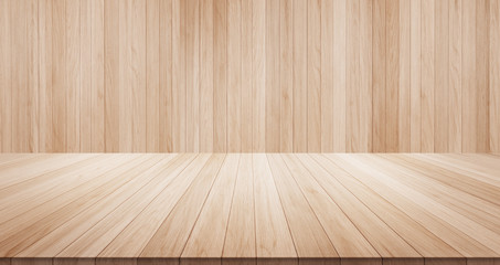 Naklejka premium Empty wood table top on wood background for display or montage product