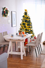 Interior of living room decorated for Christmas