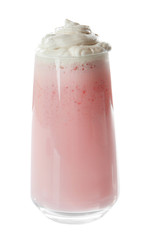 Strawberry milk shake on white background