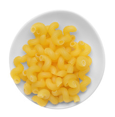 Pasta in plate on white background