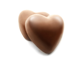 Chocolate hearts on white background