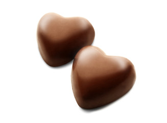 Chocolate hearts on white background