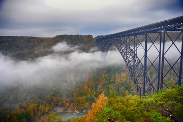 Fog in the morning going under the New River Gorge Bridge