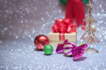Fototapeta na wymiar Christmas with pine branch on festive background.