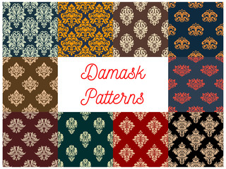 Damask floral seamless patterns set