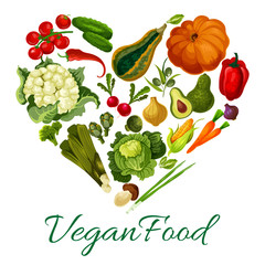 Vegan food vector poster with vegetables