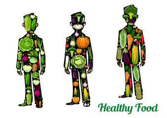 Healthy food human body vector icons