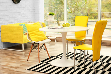 Modern interior on window background