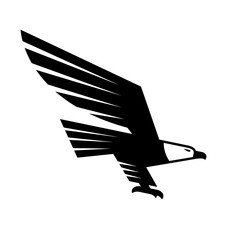 Black flying eagle with spread wings heraldic icon