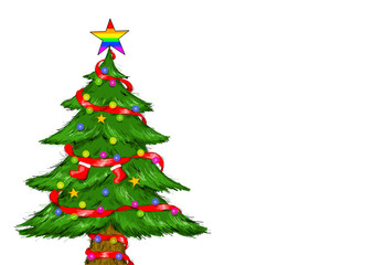 Decorated Christmas Tree Gay Pride Rainbow Star