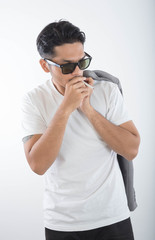 Portrait of happy young man on white background