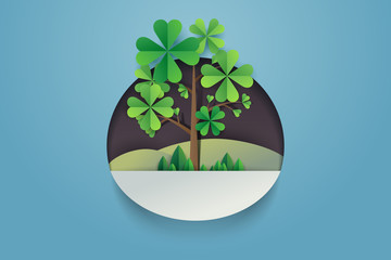 Paper carve see through the landscape of tree and mountain