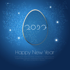Golden egg on a blue background and the inscription "Happy New Year"