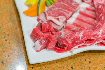 Uncooked raw fresh beef .