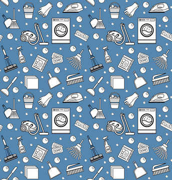 Cleaning seamless pattern. Cleaning endless background, texture, wallpaper Vector illustration