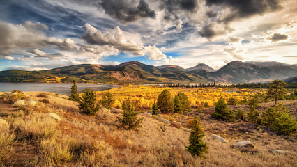 Colorado Mountain Range and Lake in Autumn