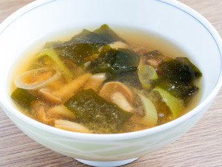 Japanese cuisine, miso soup of slimy mushroom called Nameko