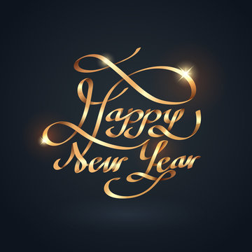Gold ribbon of HAPPY NEW YEAR calligraphy hand lettering