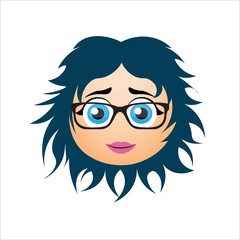 Woman smiles. Girl in glasses with long hair. Vector illustration.